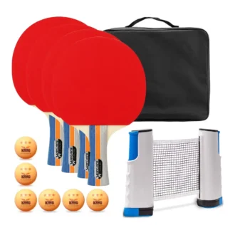 Set de Ping Pong Completo – 4 Raquetas + Red Retráctil + 6 Pelotas + Estuche